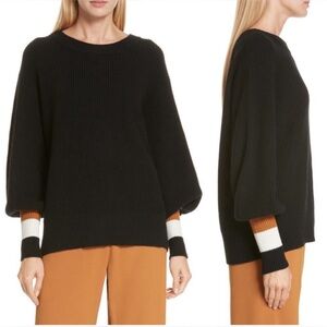 ALC Jasper Sweater Lambswool Cashmere in Black Caramel White Size XS